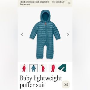 Primary Baby lightweight puffer suit - 6-12 months, like new sample